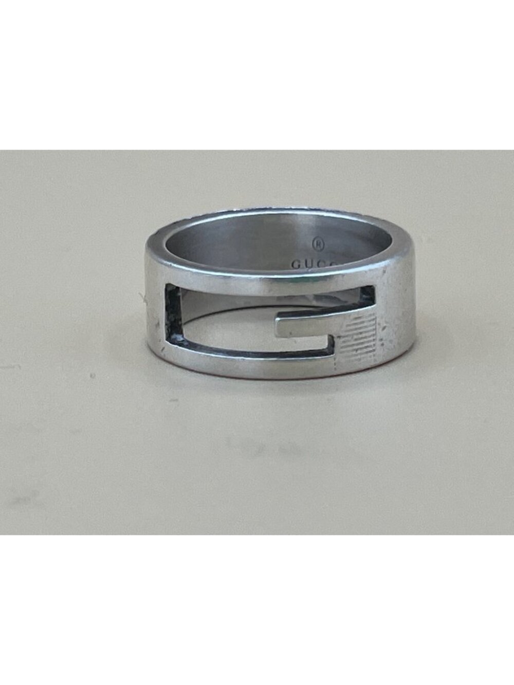 Gucci Sterling Silver G Cutout Band Ring Size 7.25 Made In Italy